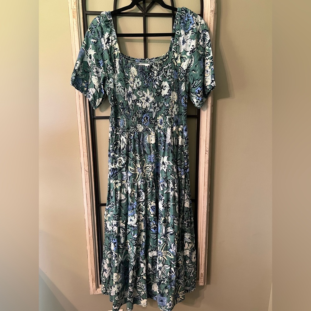 Sonoma Blue and Green Floral Midi Dress